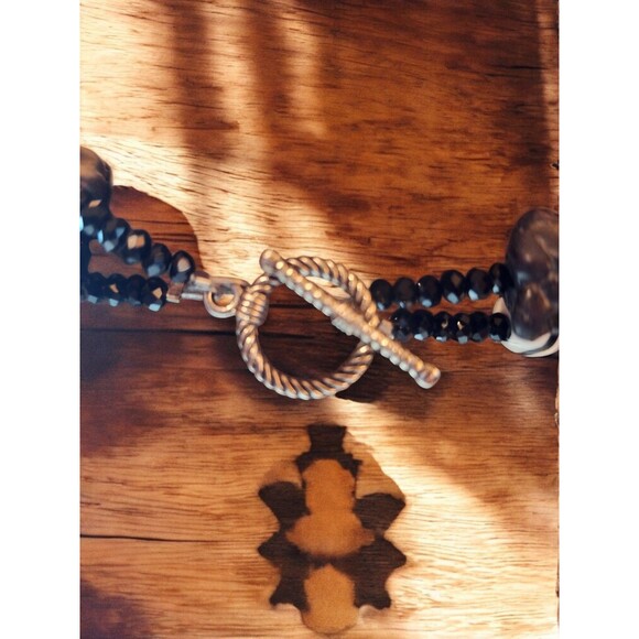 Chunky Zebra Glass & Stone Bead Cross Necklace – 10" Drop – Artisan Tribal Goth - Picture 3 of 5